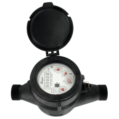 Dwyer Instruments Multi-Jet plastic water meter, 1-1/2" pipe size with 1 gal pulse output. WPT-A-C-05-1